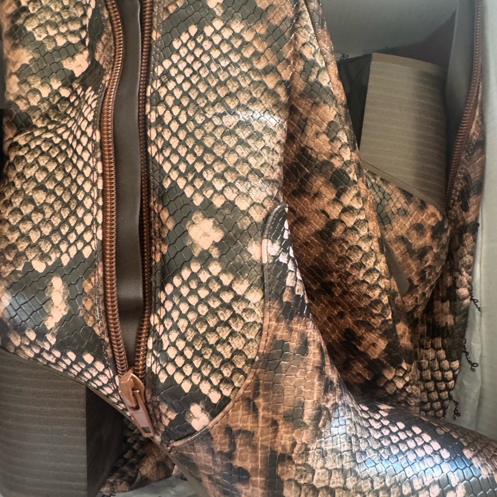 Qupid Light Brown Multi Snake Boots